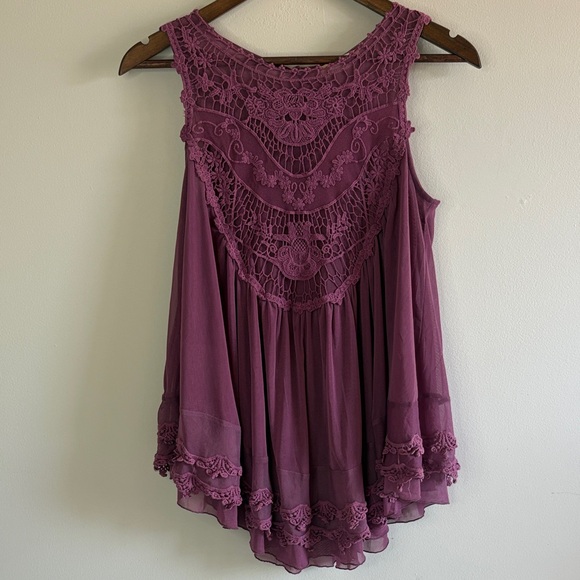 Altar'd State Tops - Altar’d State Boho Lace Tank Top Crochet Swing Blouse Mauve Size S